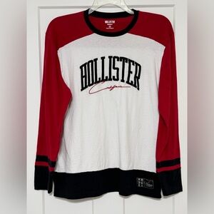 901: Hollister White & Red Long Sleeve Raglan Tee with Black Trim - Medium